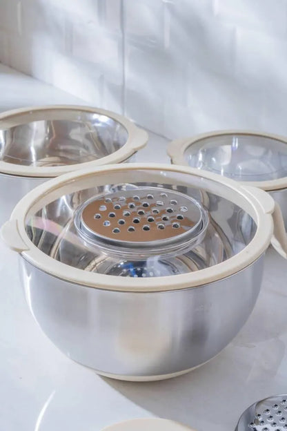 Acar Focus Pro Bej Kapaklı Paslanmaz Çelik Karıştırma ve Saklama Kabı Seti – 3 Parça-mutfak urunleri-Prenseshome Leyweg-Prenseshome Leyweg