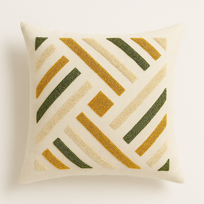 Geometrik Nakışlı Dekoratif Yastık Kılıfı – 45x45 cm-Prenseshome Leyweg-Hardal Sarısı & Yeşil-Prenseshome Leyweg