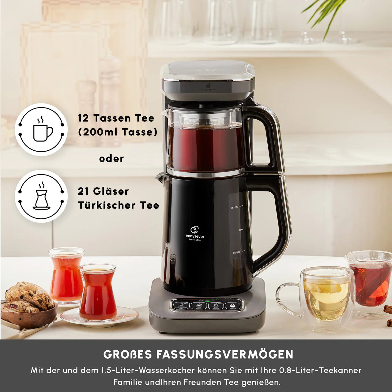 Karaca Robotea Pro 4 in 1 Konuşan Otomatik Çay Makinesi Su Isıtıcı ve Filtre Kahve Demleme Makinesi 2500W Space Gray-Elektronik ürün-Prenseshome Leyweg-Prenseshome Leyweg