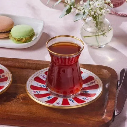 Karaca Bursa Kırmızı 12 Parça Çay Bardağı Seti-Cam urunler-Prenseshome Leyweg-Prenseshome Leyweg