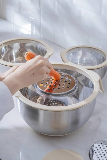 Acar Focus Pro Bej Kapaklı Paslanmaz Çelik Karıştırma ve Saklama Kabı Seti – 3 Parça-mutfak urunleri-Prenseshome Leyweg-Prenseshome Leyweg