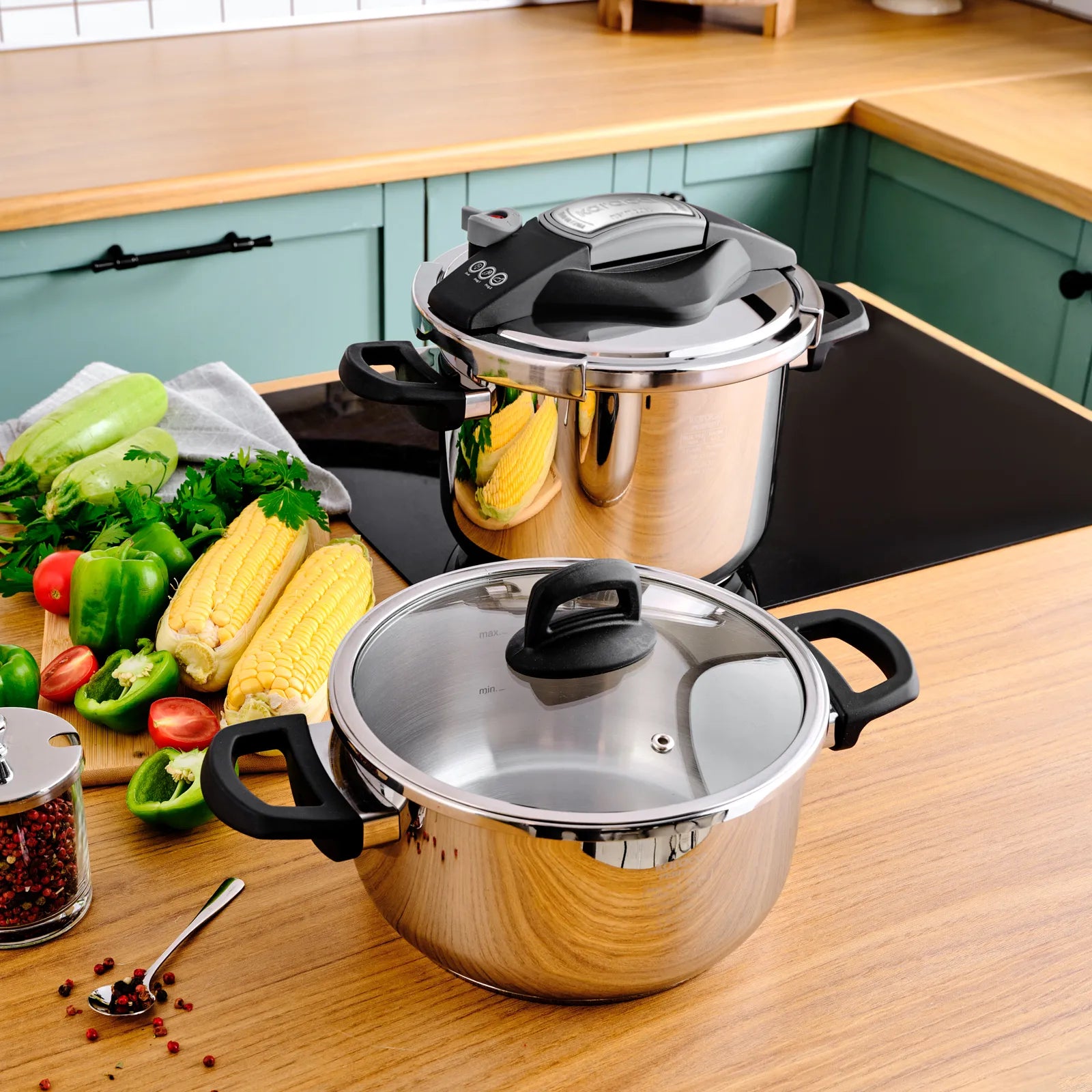 Karaca Perfect Gray Çelik Düdüklü Tencere – 4 L + 6 L Çift Kapaklı Set-mutfak urunleri-Prenseshome Leyweg-Prenseshome Leyweg