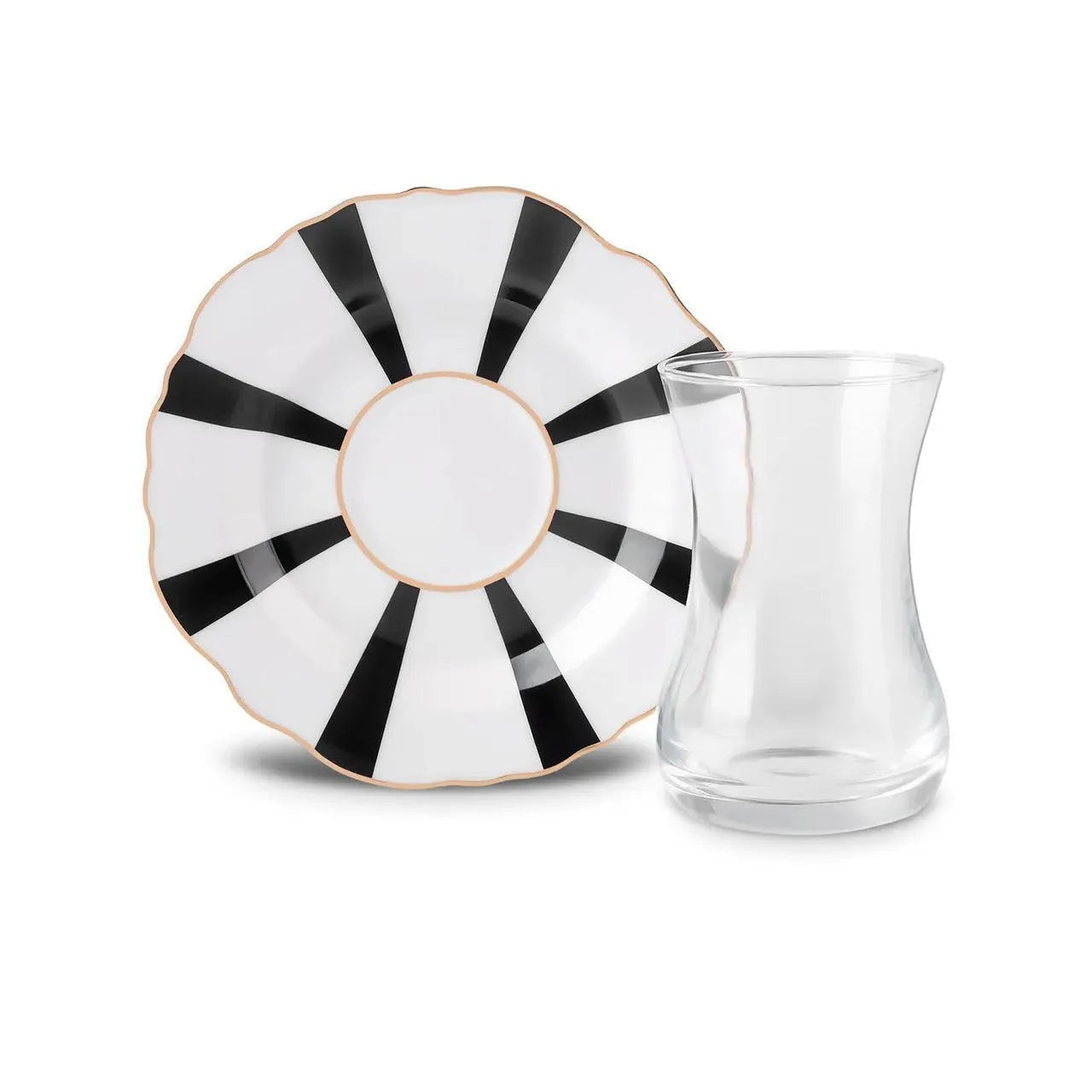 Karaca Astley Black 6 Parça Çay Bardağı ve Tabak Seti – Modern Tasarım, Siyah Detaylı-Cam urunler-Prenseshome Leyweg-Prenseshome Leyweg