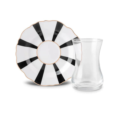 Karaca Astley Black 6 Parça Çay Bardağı ve Tabak Seti – Modern Tasarım, Siyah Detaylı-Cam urunler-Prenseshome Leyweg-Prenseshome Leyweg