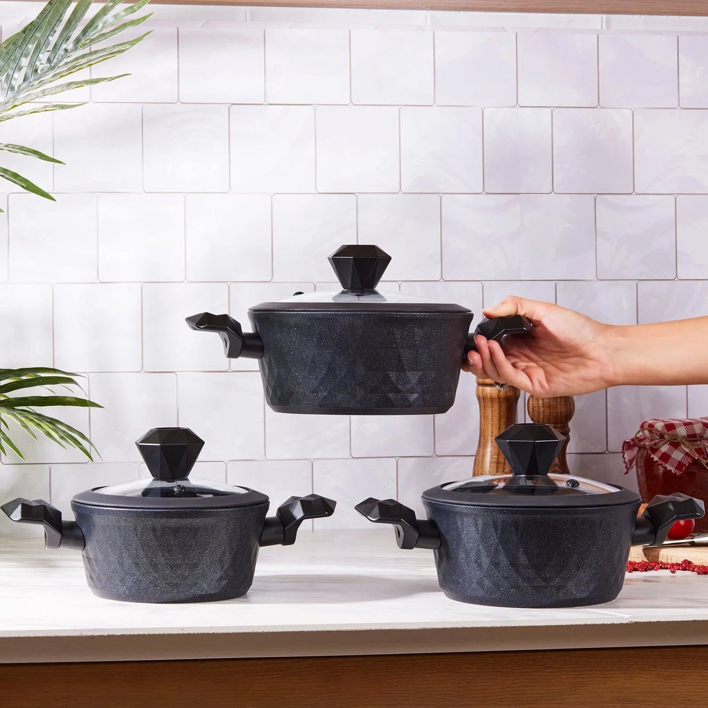 Karaca BioDiamond Mini 3’lü Tencere Seti – Elmas Takviyeli Kaplama, İndüksiyon Uyumlu, Antibakteriyel Kulplu-mutfak urunleri-Prenseshome Leyweg-Prenseshome Leyweg