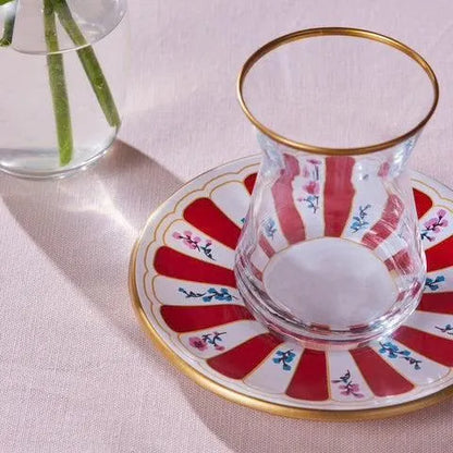 Karaca Bursa Kırmızı 12 Parça Çay Bardağı Seti-Cam urunler-Prenseshome Leyweg-Prenseshome Leyweg