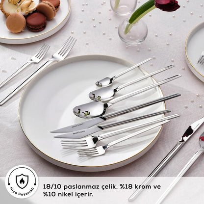 Karaca Elegance Midway Platin 84 Parça 12 Kişilik Sofra Çatal Kaşık Bıçak Seti-Sofra ürünleri-Prenseshome Leyweg-Prenseshome Leyweg