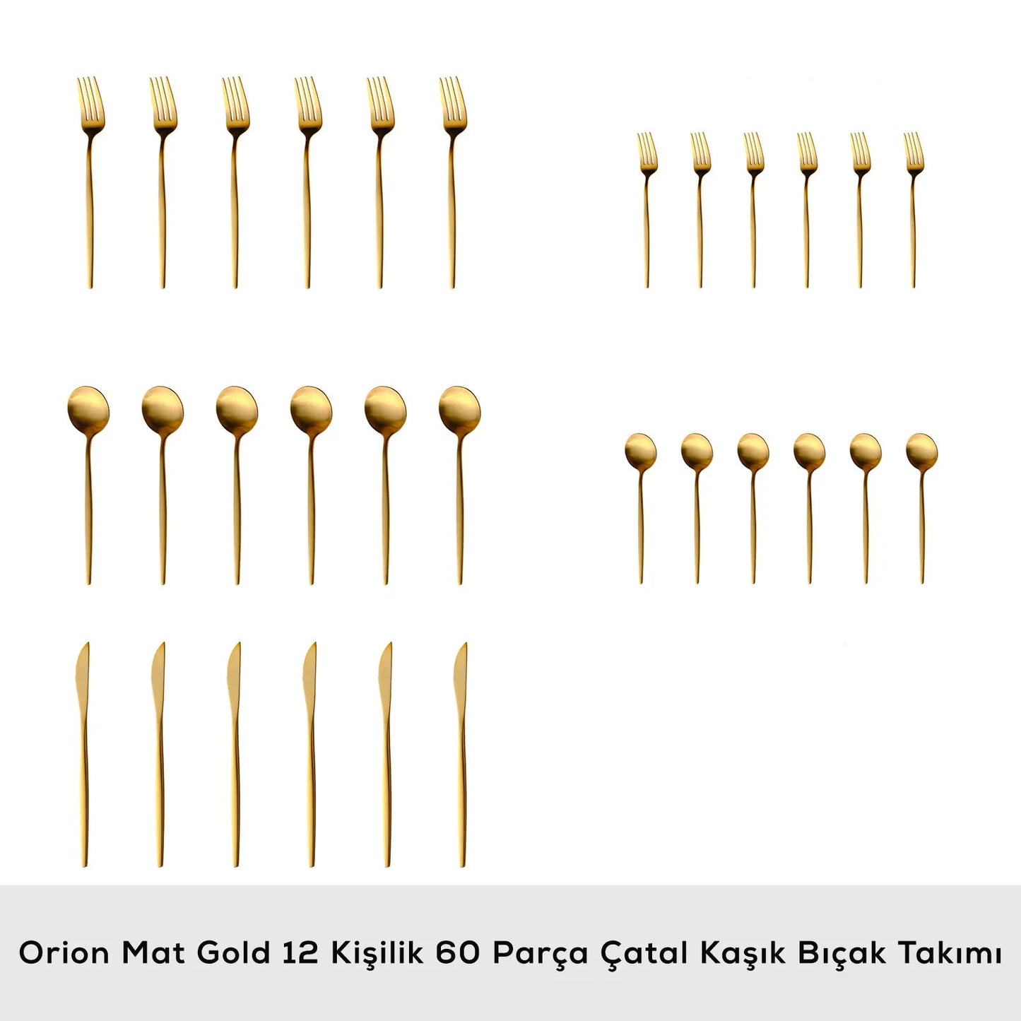 Karaca Orion Mat Gold 12 Kişilik 60 Parça Çatal Kaşık Bıçak Takımı-Sofra ürünleri-Prenseshome Leyweg-Prenseshome Leyweg