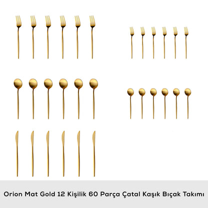 Karaca Orion Mat Gold 12 Kişilik 60 Parça Çatal Kaşık Bıçak Takımı-Sofra ürünleri-Prenseshome Leyweg-Prenseshome Leyweg
