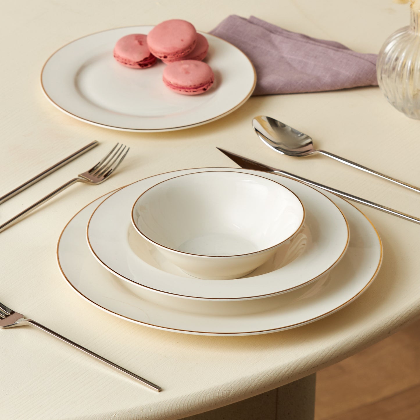 Elegance Bone Rebeca 24 Parça Yemek Takımı - Gold Detaylı Zarafet-Yemek Takimi-Prenseshome Leyweg-Prenseshome Leyweg