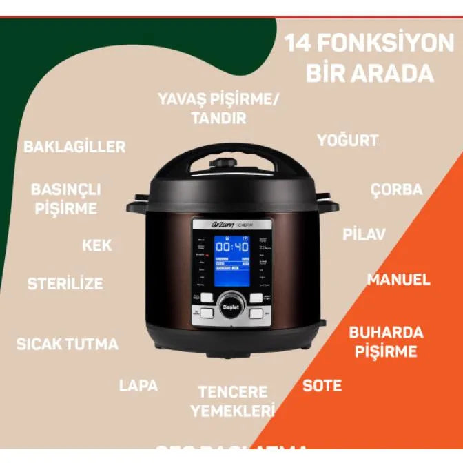 Arzum chefim cok fonksiyonlu duduklu tencere 6 lt 14 programli-Elektronik ürün-Prenseshome Leyweg-Prenseshome Leyweg