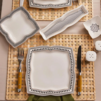 Karaca New Globe 32 Parça Porselen Kahvaltı Takımı – 6 Kişilik Siyah Beyaz Desenli-Sofra ürünleri-Prenseshome Leyweg-Prenseshome Leyweg