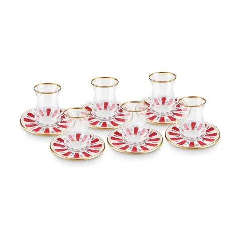 Karaca Bursa Kırmızı 12 Parça Çay Bardağı Seti-Cam urunler-Prenseshome Leyweg-Prenseshome Leyweg