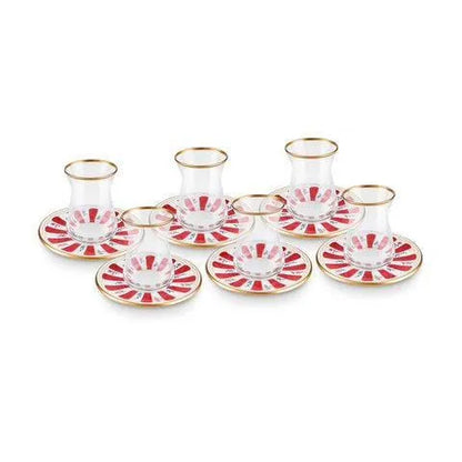 Karaca Bursa Kırmızı 12 Parça Çay Bardağı Seti-Cam urunler-Prenseshome Leyweg-Prenseshome Leyweg