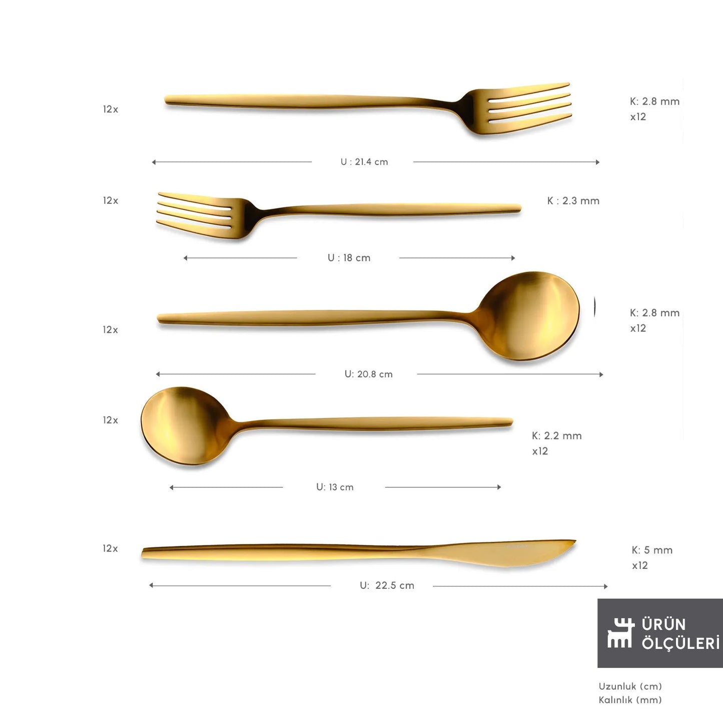 Karaca Orion Mat Gold 12 Kişilik 60 Parça Çatal Kaşık Bıçak Takımı-Sofra ürünleri-Prenseshome Leyweg-Prenseshome Leyweg