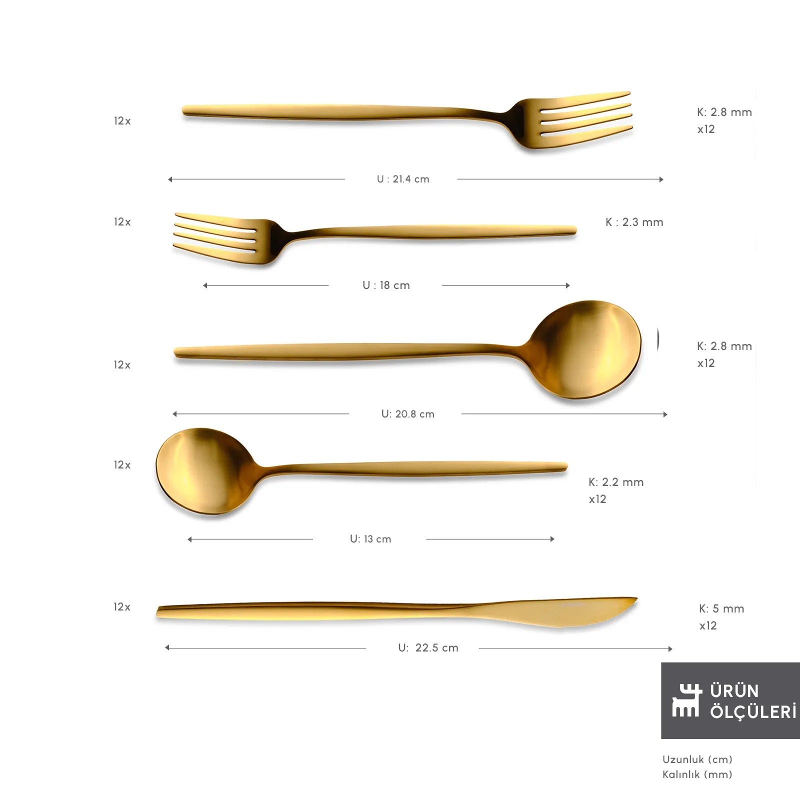 Karaca Orion Mat Gold 12 Kişilik 60 Parça Çatal Kaşık Bıçak Takımı-Sofra ürünleri-Prenseshome Leyweg-Prenseshome Leyweg