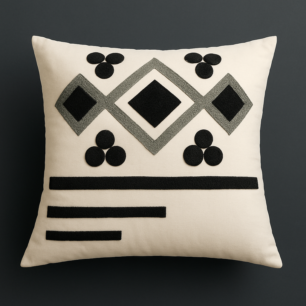 Mosaic Touch Nakışlı Dekoratif Yastık Kılıfı – 45x45 cm-Oturma odasi-Prenseshome Leyweg-Lacivert & Gri-Prenseshome Leyweg