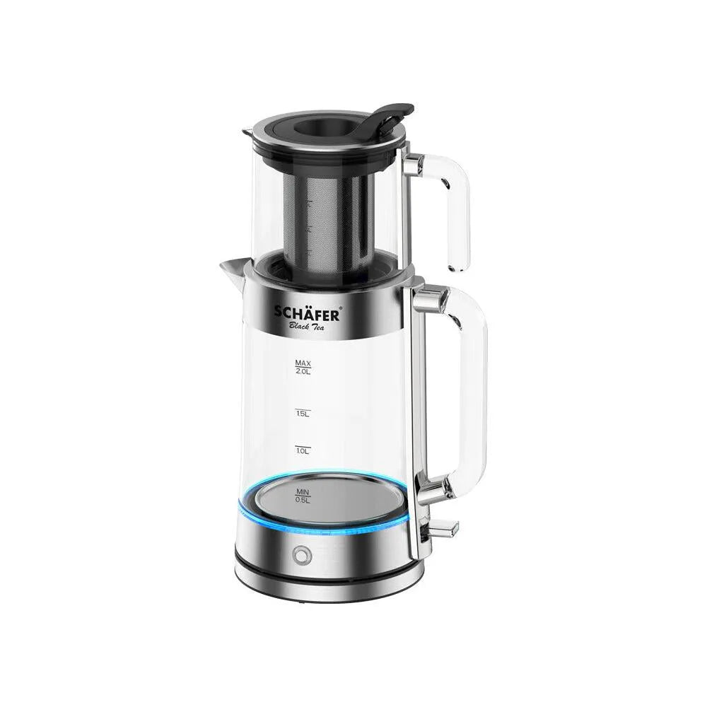 Schafer Gümüş Renkli LED Işıklı 2’si 1 Arada Cam Çay Makinesi – 1,8L / 0,8L-Elektronik ürün-Prenseshome Leyweg-Prenseshome Leyweg