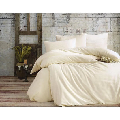 İpekçe Çizgili Pamuk Saten Çift Kişilik Nevresim Takımı – Lüks Dokunuş-Yatak Odasi-Prenseshome Leyweg-Krem-Prenseshome Leyweg