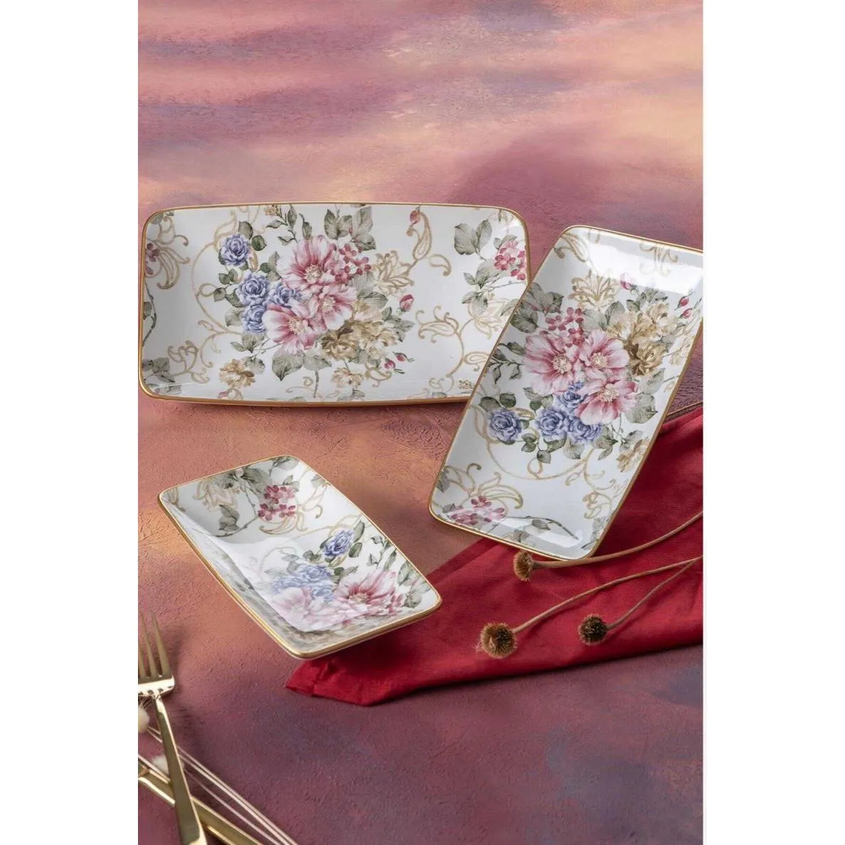 Acar rosa 3 parcali kayak tabagi seti seramik-Sunum malzemeleri-Prenseshome Leyweg-Prenseshome Leyweg