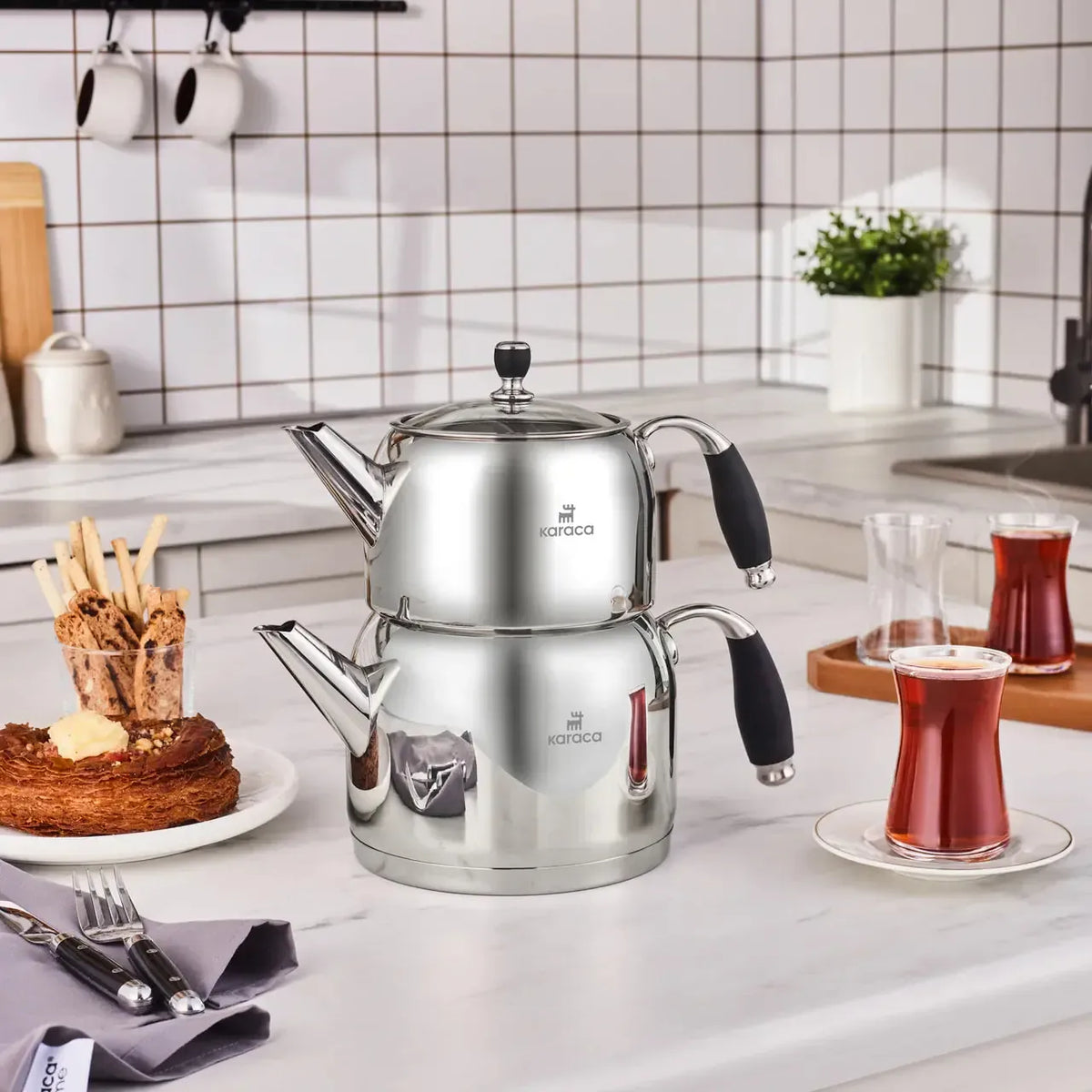 Karaca Stella Çelik Çaydanlık Takımı – 18/10 Paslanmaz Çelik, 1+2 Litre, İndüksiyon Uyumlu-mutfak urunleri-Prenseshome Leyweg-Prenseshome Leyweg