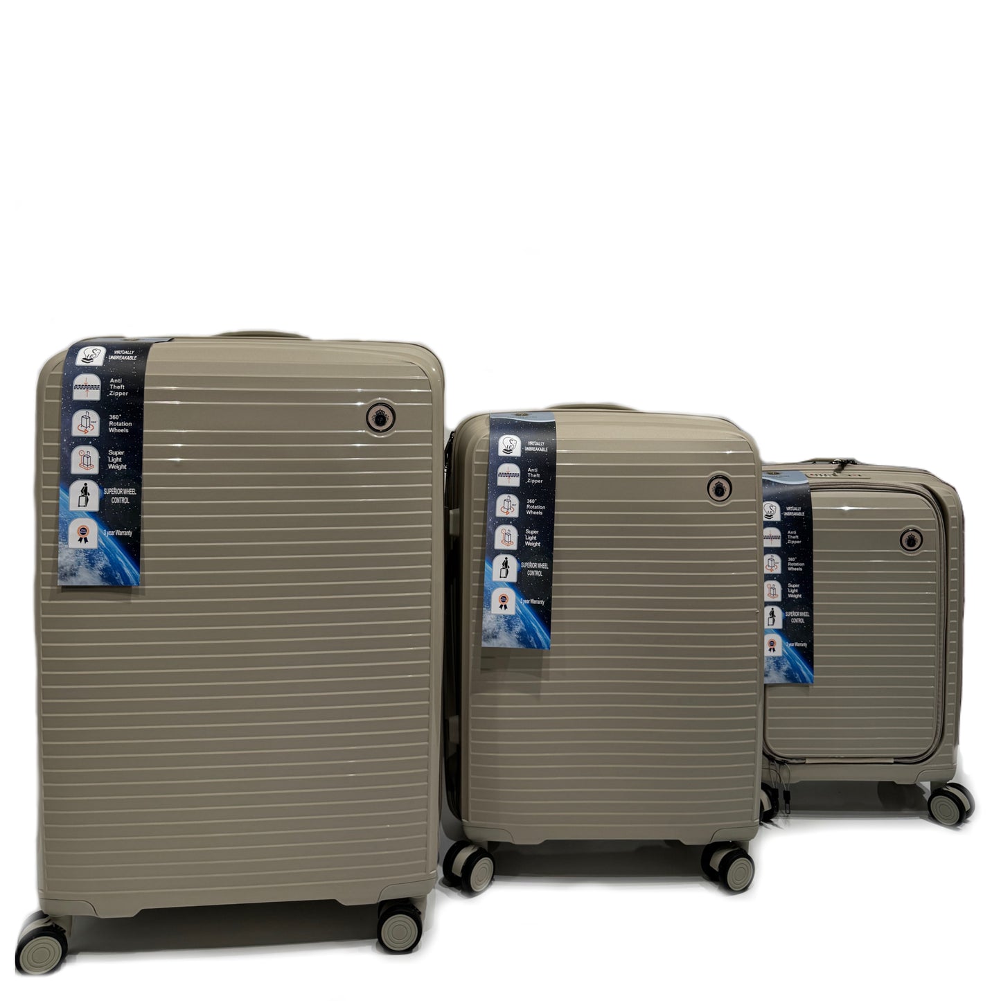 3’lu Valiz Seti - 20’’ / 24’’ / 28’’ | PP Malzeme | 360° Tekerlekli Crem-Prenseshome Leyweg-Prenseshome Leyweg