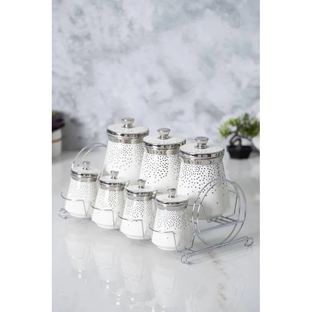 Acar Sunwer 8 Parca Standli Porselen Baharat Takimi Platin-mutfak urunleri-Prenseshome Leyweg-Prenseshome Leyweg