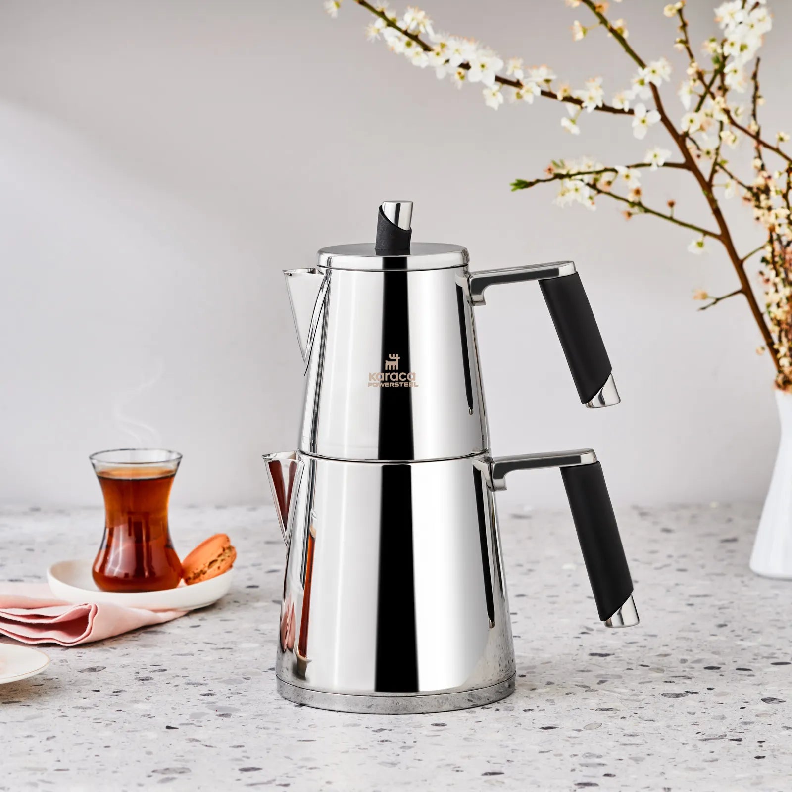 Karaca Powersteel 316+ Çelik İndüksiyon Tabanlı Çaydanlık Takımı – Orta Boy, Blend Tasarım-mutfak urunleri-PRENSESHOME LEYWEG-Prenseshome Leyweg