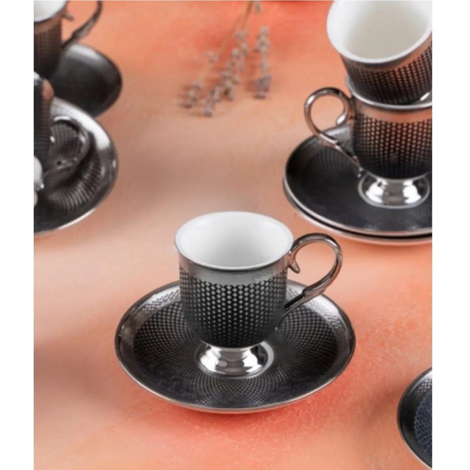 Acar Nova siyah-gumus kahve fincan takim 90 ml-Prenseshome Leyweg-Prenseshome Leyweg