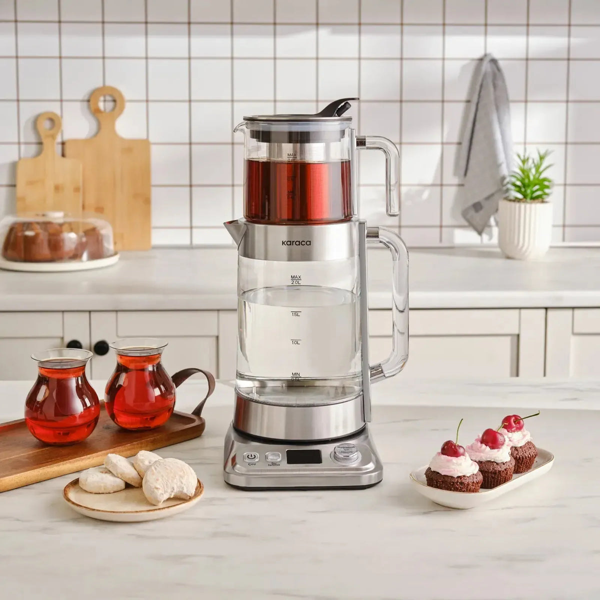 Karaca Refika XL Cam Çay Makinesi Chrome – 2.8 Lt Aile Boyu, Eco Mod, Sıcak Tutma Özellikli-Elektronik ürün-Prenseshome Leyweg-Prenseshome Leyweg