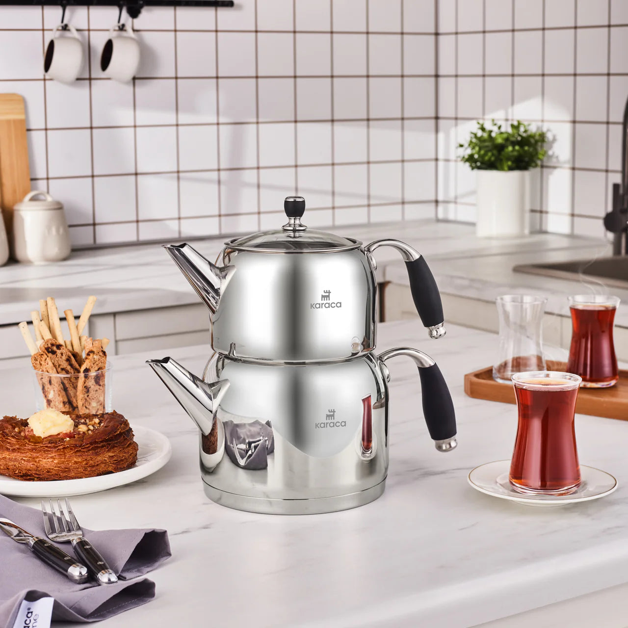 Karaca Stella 18/10 Paslanmaz Çelik 2 Parça Çaydanlık Seti – 1 Litre Demlik, 2 Litre Alt Çaydanlık-mutfak urunleri-Prenseshome Leyweg-Prenseshome Leyweg
