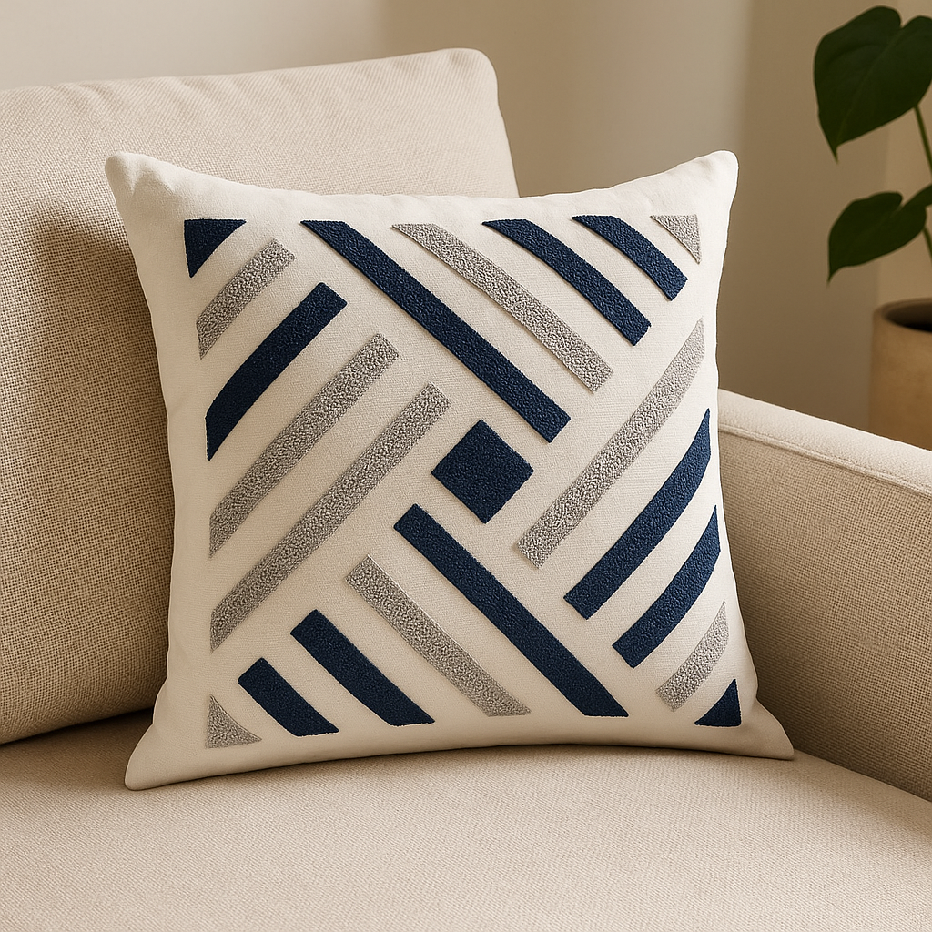 Geometrik Nakışlı Dekoratif Yastık Kılıfı – 45x45 cm-Prenseshome Leyweg-Prenseshome Leyweg