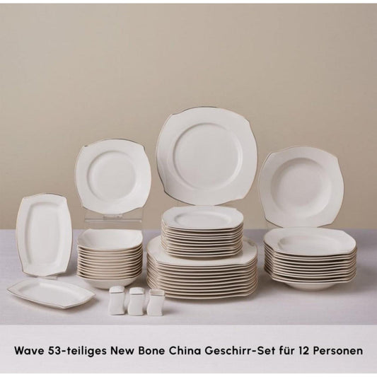 Karaca Wave 53 Parça 12 Kişilik New Bone Porselen Yemek Takımı-Yemek Takimi-Prenseshome Leyweg-Prenseshome Leyweg