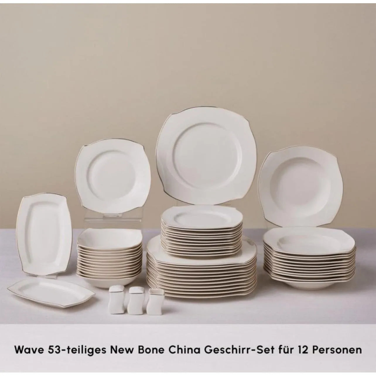 Karaca Wave 53 Parça 12 Kişilik New Bone Porselen Yemek Takımı-Yemek Takimi-Prenseshome Leyweg-Prenseshome Leyweg