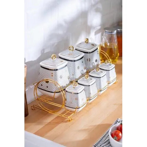 Acar Master 8 Parca Porselen Baharat Seti Petekli-Prenseshome Leyweg-Prenseshome Leyweg