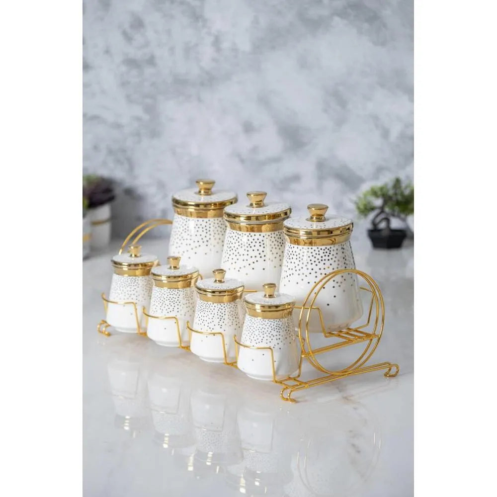 Acar Sunwer 8 Parca Standli Porselen Baharat Takimi Gold-Sofra ürünleri-Prenseshome Leyweg-Prenseshome Leyweg