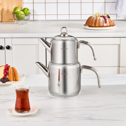 Karaca New Mani Paslanmaz Çelik Çaydanlık Takımı 1 Litre Demlik 2 Litre Suluk-mutfak urunleri-Prenseshome Leyweg-Prenseshome Leyweg