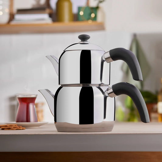 Karaca Edge Mini Çaydanlık Takımı – Siyah, Paslanmaz Çelik, İndüksiyon Uyumlu, 0.85+1.25 Litre-mutfak urunleri-Prenseshome Leyweg-Prenseshome Leyweg