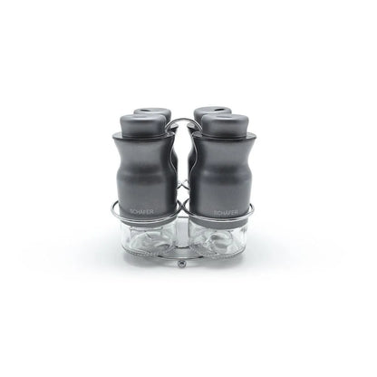 Schafer 4’lü Cam Baharatlık Seti – Gri Kapaklı, Metal Standlı-Sofra ürünleri-Prenseshome Leyweg-Prenseshome Leyweg