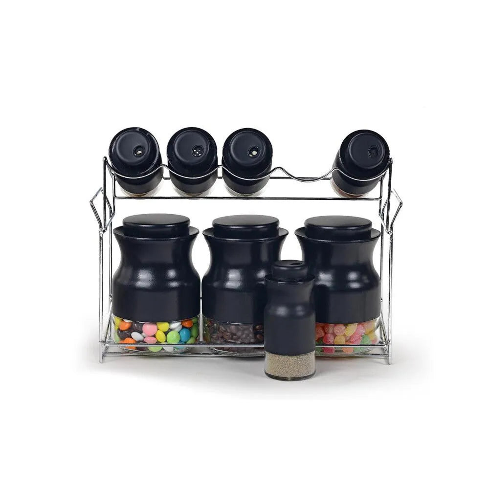 Schafer 8’li Cam Baharatlık Seti – Krom Standlı, Metal Kapaklı, 125 ml & 380 ml Kavanozlu-Sofra ürünleri-Prenseshome Leyweg-Prenseshome Leyweg