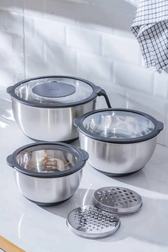 Acar Focus Pro Antrasit Kapaklı Paslanmaz Çelik Karıştırma ve Saklama Kabı Seti – 3 Parça-mutfak urunleri-Prenseshome Leyweg-Prenseshome Leyweg