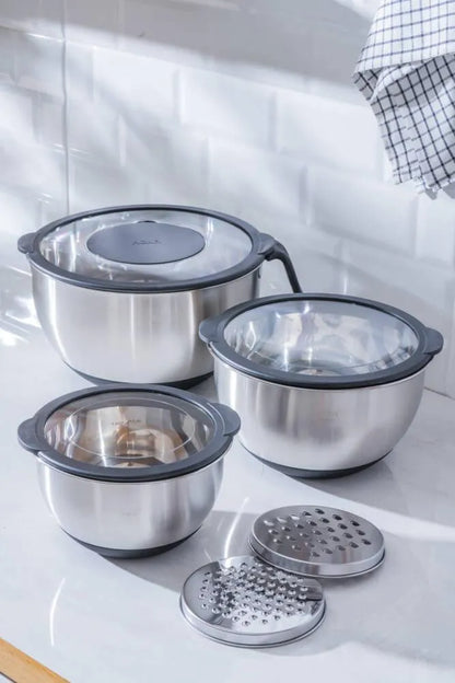 Acar Focus Pro Antrasit Kapaklı Paslanmaz Çelik Karıştırma ve Saklama Kabı Seti – 3 Parça-mutfak urunleri-Prenseshome Leyweg-Prenseshome Leyweg