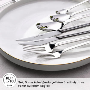 Karaca Elegance Midway Platin 84 Parça 12 Kişilik Sofra Çatal Kaşık Bıçak Seti-Sofra ürünleri-Prenseshome Leyweg-Prenseshome Leyweg