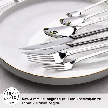 Karaca Elegance Midway Platin 84 Parça 12 Kişilik Sofra Çatal Kaşık Bıçak Seti-Sofra ürünleri-Prenseshome Leyweg-Prenseshome Leyweg