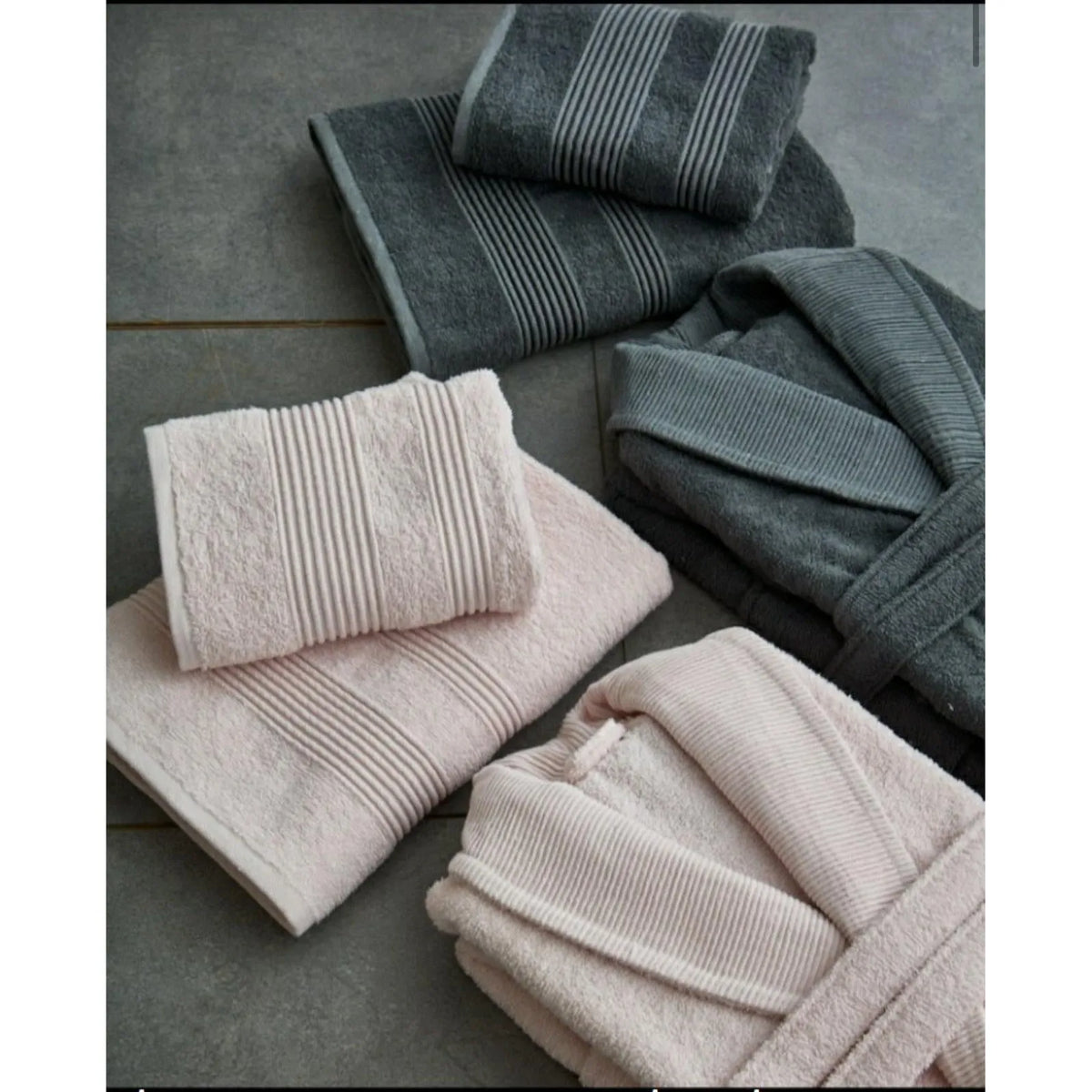 İpekçe Kalben 6 Parca Aile Bornoz Seti-Banyo ürünleri-Prenseshome Leyweg-Antrasit-Crem-Prenseshome Leyweg