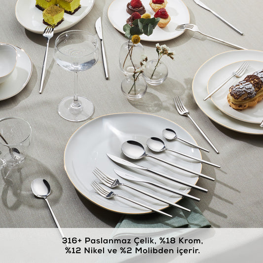 Karaca 316 Premium Mild Platin 12 Kişilik 84 Parça Çatal Kaşık Bıçak Takımı-Sofra ürünleri-Prenseshome Leyweg-Prenseshome Leyweg