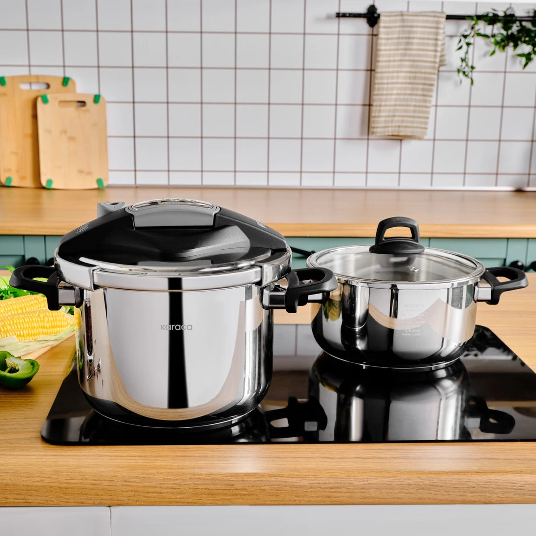 Karaca Perfect Gray Çelik Düdüklü Tencere – 4 L + 6 L Çift Kapaklı Set-mutfak urunleri-Prenseshome Leyweg-Prenseshome Leyweg