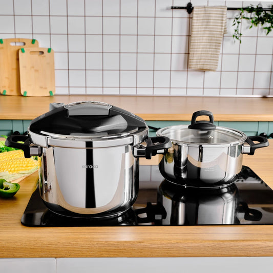 Karaca Perfect Gray Çelik Düdüklü Tencere – 4 L + 6 L Çift Kapaklı Set-mutfak urunleri-Prenseshome Leyweg-Prenseshome Leyweg