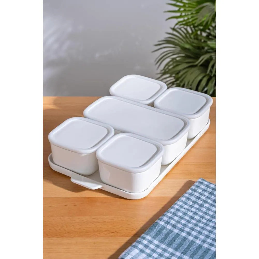 Acar Kare Pure White 5'li Porselen Kahvaltılık-Yemek Takimi-Prenseshome Leyweg-Prenseshome Leyweg