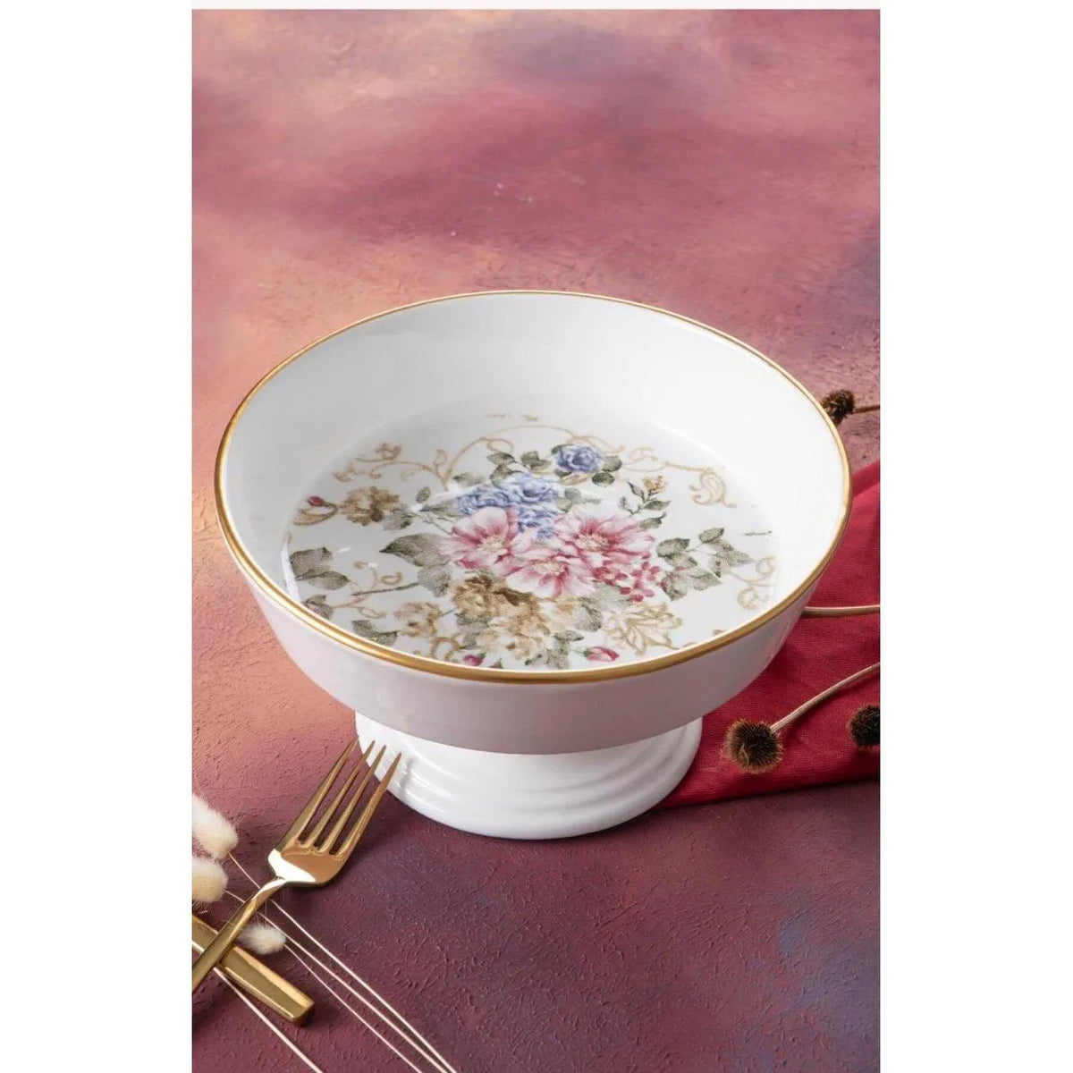 Acar rosa ayakli yuvarlak kase seramik 23.5 cm-Prenseshome Leyweg-Prenseshome Leyweg